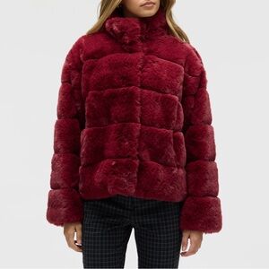 NVLT WIDE STRIPE FAUX FUR JACKET
